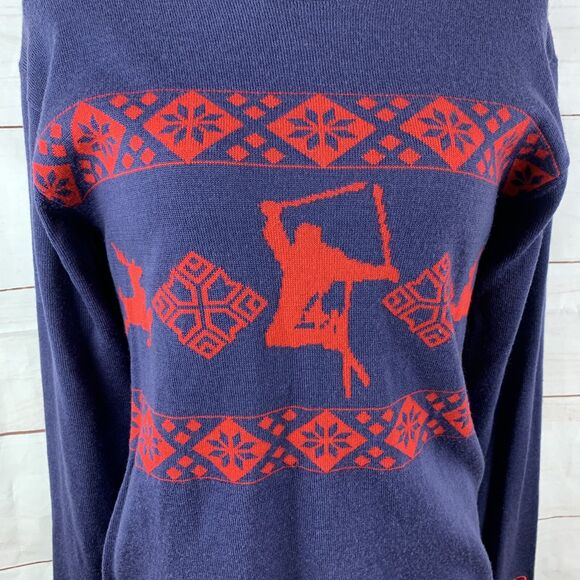 Core Concepts Merino Wool Sweater Pullover Small Red Navy Graphic Ski Deer Geo - Picture 4 of 16